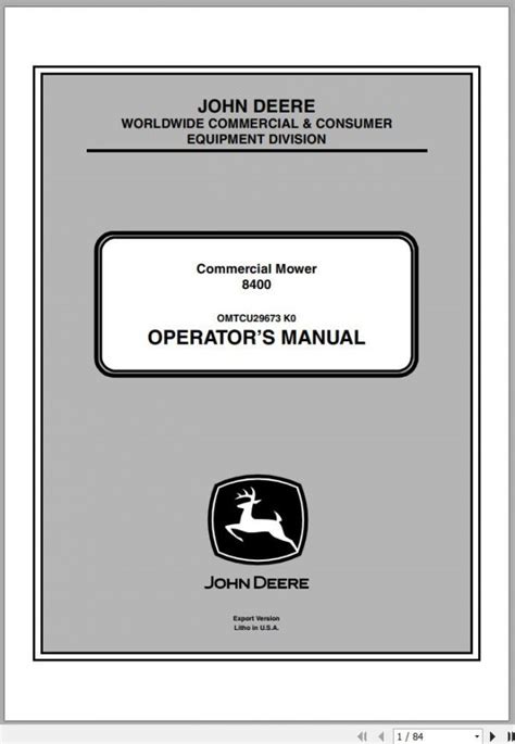 John Deere Commercial Mower 8400 Sn 020001 Operators Manual Omtcu29673