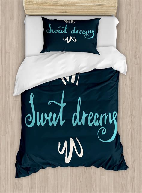 Sweet Dreams Twin Size Duvet Cover Set Modern Hand Drawn Style