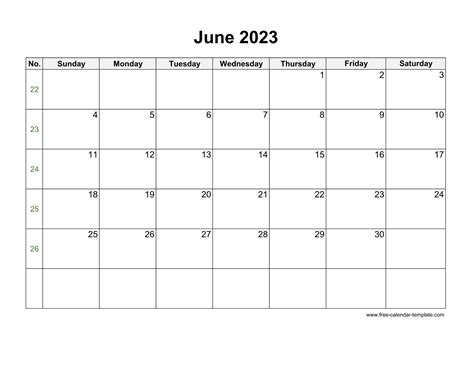 Calendario 2023 Word Editable June Imagesee