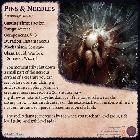 Pins And Needles Biomancy Cantrip Psychic Damage From A Con Save