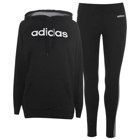 Adidas Tracksuit Set Ladies Black Grey