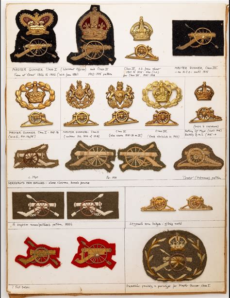 Royal Artillery Rank Badges Including Master Gunners Fine Embroidered