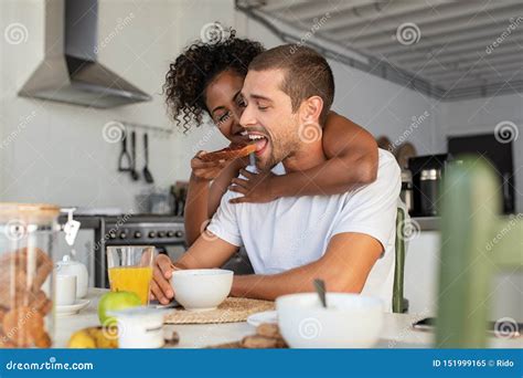 Woman Feeding Man For Breakfast Stock Image Image Of American Joke