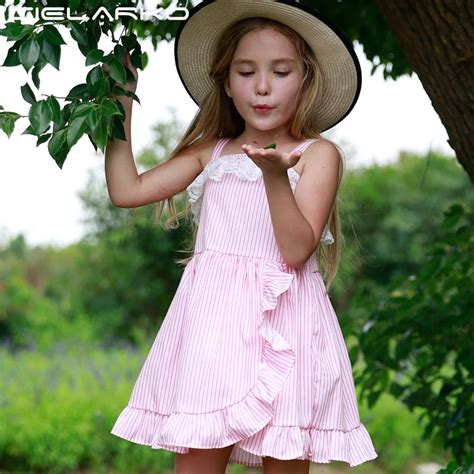 Cielarko Pink Girls Dress Striped Strap Summer Kids Dresses Fashion
