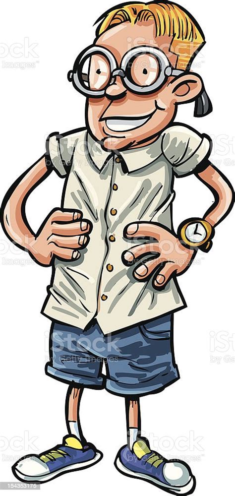 Cartoon Nerd With Hands On His Hips Stock Illustration Download Image