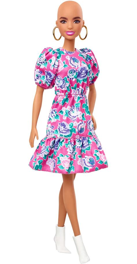 Barbie Fashionistas Doll With No Hair Look Wearing Pink Floral