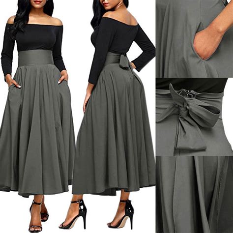 Pleated High Waist Swing Maxi Skirt Plus Size Available