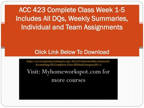 Ppt Acc 423 Complete Class Week 1 5 Includes All Dqs Weekly Sum