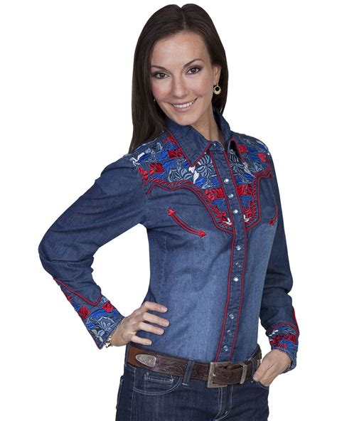 Scully Womens Floral Embroidered Western Shirt Sheplers