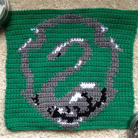 Slytherin House Crest Square For Harry Potter Afghan Fair Isle Knitting