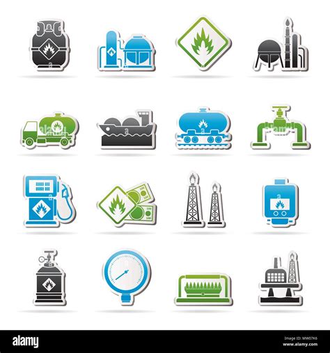 Natural Gas Fuel And Energy Industry Icons Vector Icon Set Stock