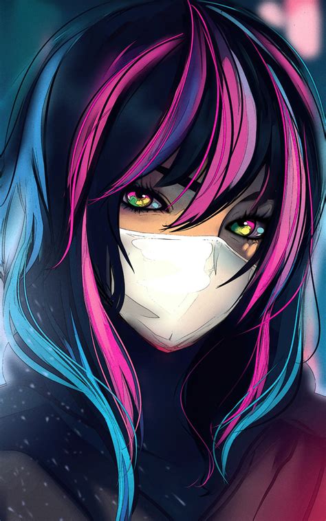 800x1280 Anime Girl Galaxy Map Eyes Colorful Hairs 5k Nexus 7samsung