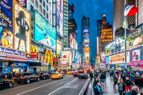Times Square Buildings One Up Each Other With Flashy Led Signs