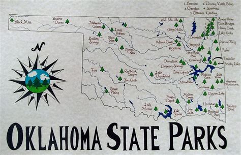 Oklahoma State Parks Map Hand Drawn Etsy