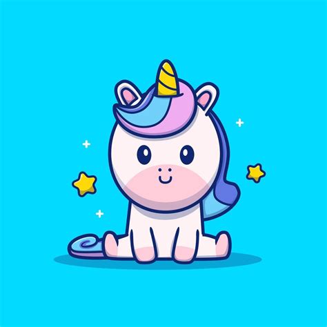 Cute Unicorn Sitting Cartoon Vector Icon Illustration Animal Nature