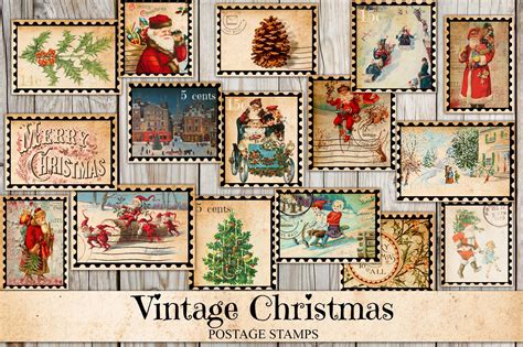 Vintage Christmas Stamps Graphic By Digital Attic Studio · Creative Fabrica