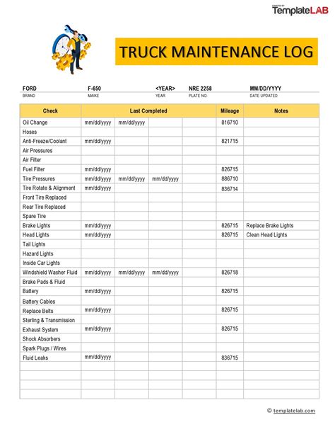 Truck Maintenance Template