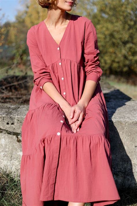 How do you wear and pair fall dresses? Flowy Maxi cotton dress with long sleeves/OFFON CLOTHING ...