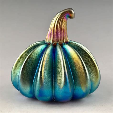 Blue Lustre Pumpkin I By Donald Carlson Small Solid Paperweight Lustre