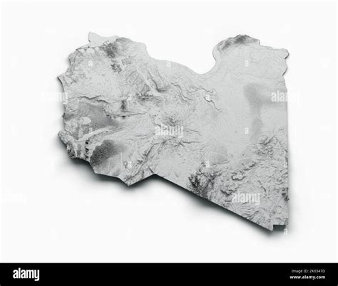 A 3d Grayscale Rendering Of The Libya Topographic Map On A White
