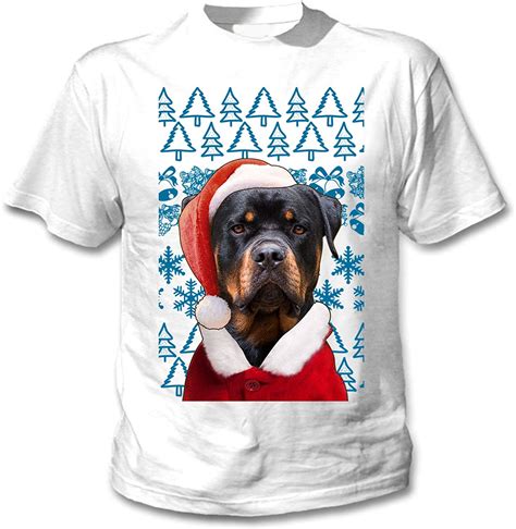 Teesquare1st Mens Rottweiler Christmas Santa White T Shirt