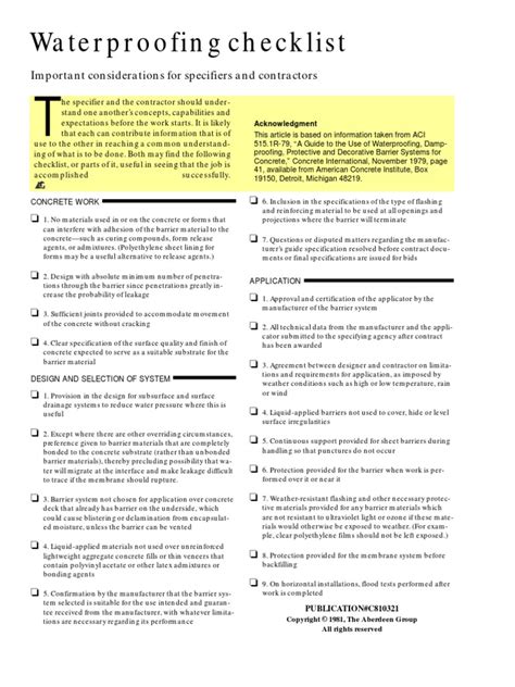 Maybe you would like to learn more about one of these? Concrete Construction Article PDF_ Waterproofing Checklist ...