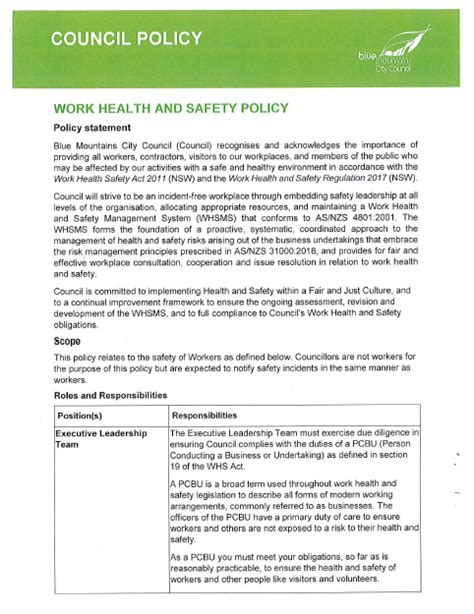work health  safety policy bmccnswgovau