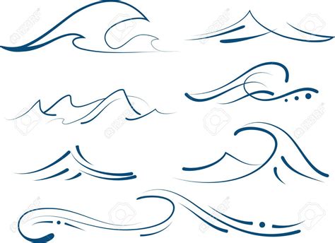 Set Of Different Simple Stylized Pinstripe Ocean Waves Royalty