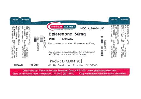 Uses, indications, side effects, dosage. Eplerenone (Rebel Distributors Corp.): FDA Package Insert ...