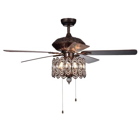 Mariposa 52 Inch Rustic Bronze Chandelier Ceiling Fan With Crystal