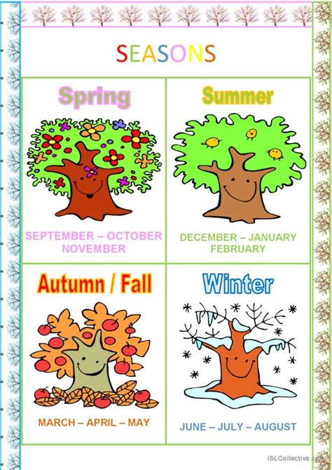 Seasons Poster English Esl Worksheets Pdf And Doc
