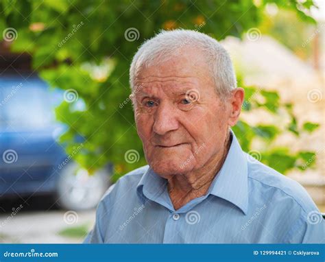 Very Old Man Portrait Grandfather Relaxing Outdoor At Summer Portrait