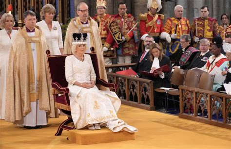Queen Camilla Crowned At King Charles Coronation In Bruce Oldfield