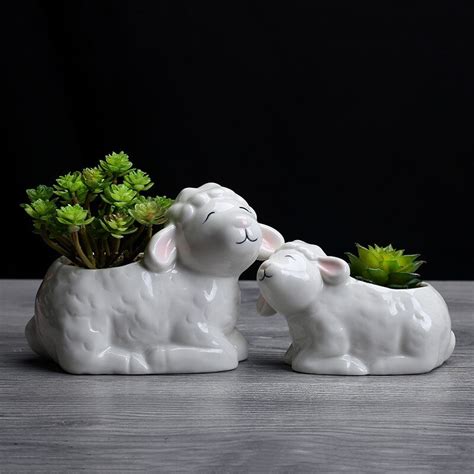Cute Animal Sheep Shaped Ceramic Succulent Cactus Flower Plant Pot
