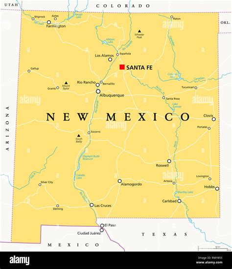New Mexico Political Map With Capital Santa Fe Borders Important