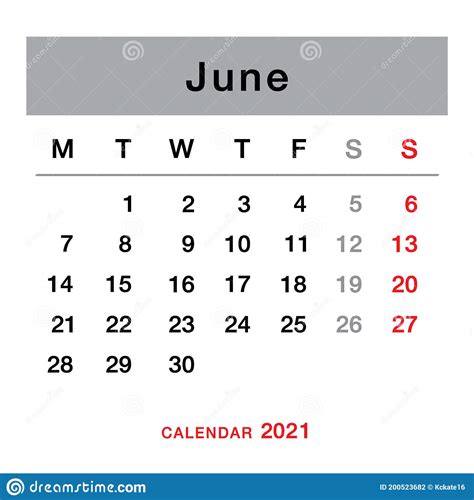 June 2021 Planning Calendar Simple June 2021 Calendar Week Starts