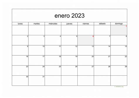 Calendario Enero 2023