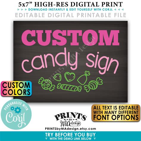 Editable Candy Sign Custom Candy Display All Text Can Be Edited
