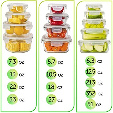 Prepnaturals 13 Pack Glass Meal Prep Air Tight Containers With Custom Fit Lids Glass Food