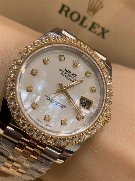 Rolex Datejust 18kss 41mm White Mother Of Pearl Diamond Dial Jubilee Monica Jewelers