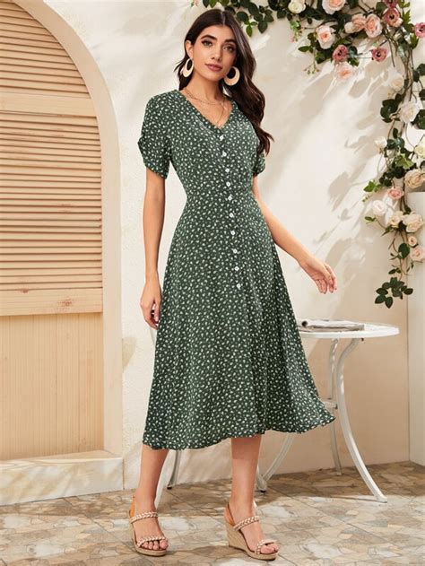 SHEIN Mulvari Ditsy Floral Button Through Dress SHEIN UK