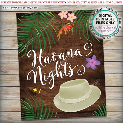 Havana Nights Sign Printable 8x10 16x20 Dark Brown Rustic Etsy