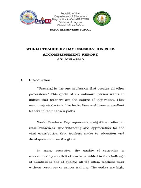 Teachers Day Accomplishment Report Pdf Philippines Teachers