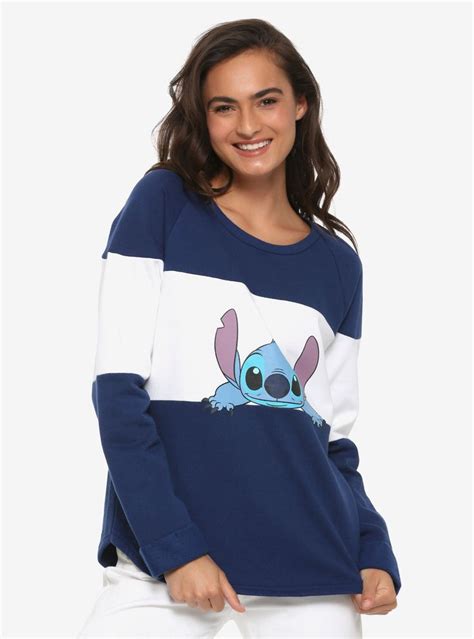 Disney Lilo And Stitch Tri Panel Stitch Womens Sweatshirt Boxlunch Exclusive Boxlunch Stitch