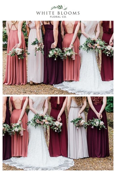 The Bridesmaids Are Wearing Different Colored Dresses