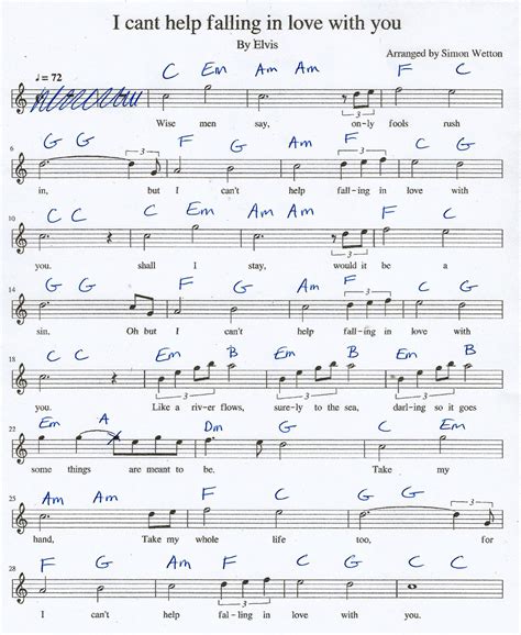 Sheet Music With The Words I Can T Help Falling In Love With You On It