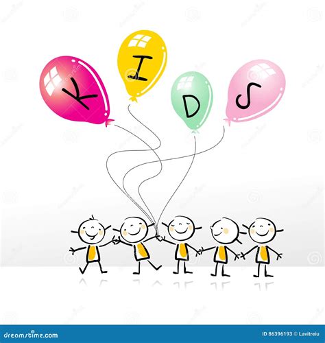Kids Holding Balloons Stock Vector Illustration Of Birthday 86396193