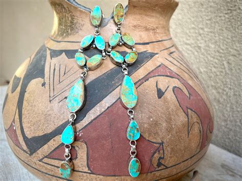 Extra Long Turquoise Earrings By Navajo Jacqueline Silver Native
