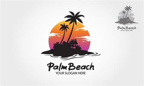 Palm Beach Logo Illustration Water Ocean Waves With Sun Palm Tree And