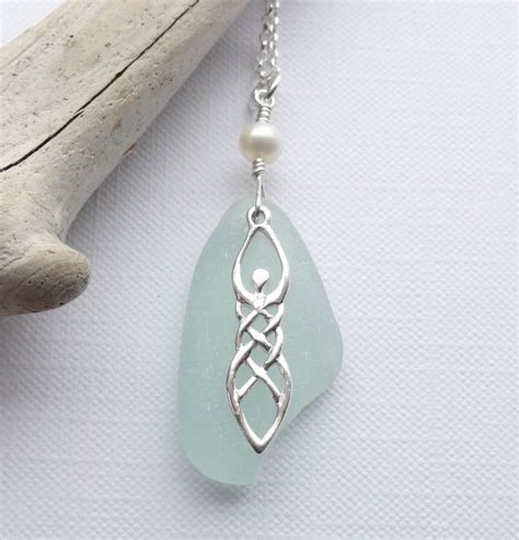 Scottish Sea Glass And Sterling Silver Celtic Goddess Necklace